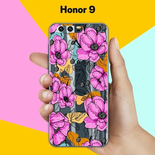 Силиконовый чехол на Honor 9 Фиолетовые цветы / для Хонор 9