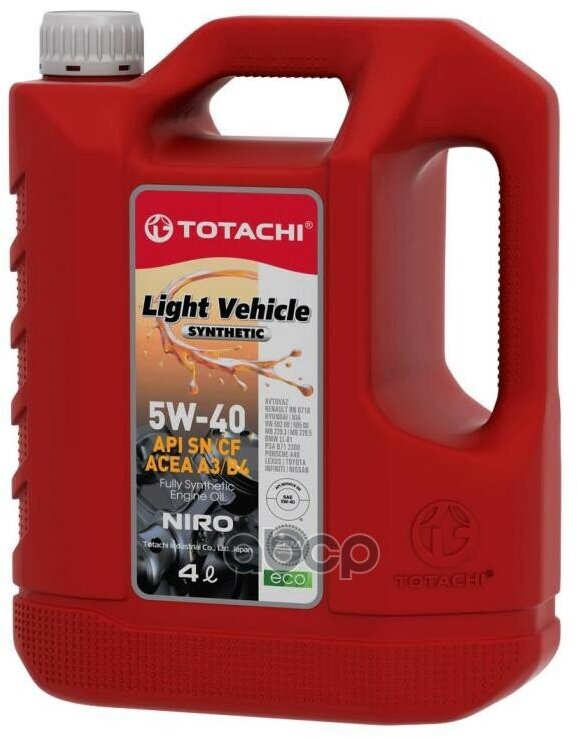 TOTACHI Моторное Масло Totachi Niro Lv Synthetic Sae 5W-40 Api Sp, Sn Plus, Sn/Cf, Acea A3/B4 4Л