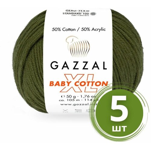 Пряжа Gazzal Baby Cotton XL (Беби Коттон XL) - 5 мотков Цвет: 3463 Болото 50% хлопок, 50% акрил, 50 г 105 м