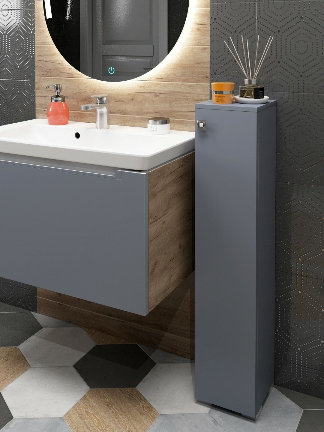 фото Шкаф для туалетной комнаты, REGENT style, ШТВиола, темно-серый, правый, 95*20*19