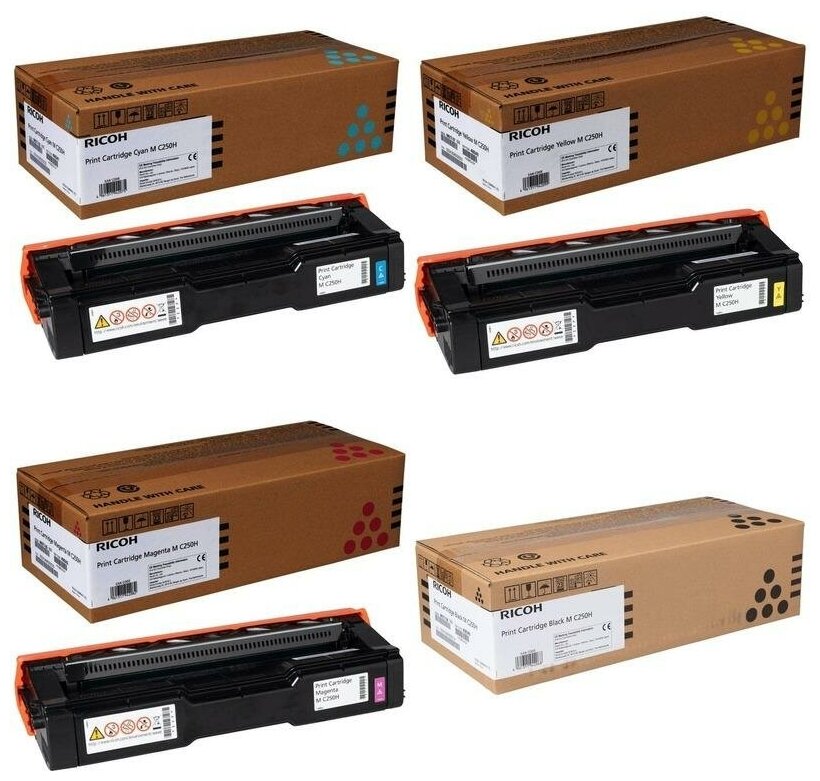 Ricoh Картриджи комплектом Ricoh 408343-408342-408341-408340 type M C250HY, type M C250HM, type M C250HC,