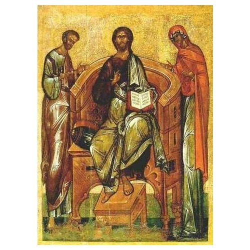 Освященная икона на дереве ручной работы - Спас на престоле, 15х20х1,8 см, арт А3609