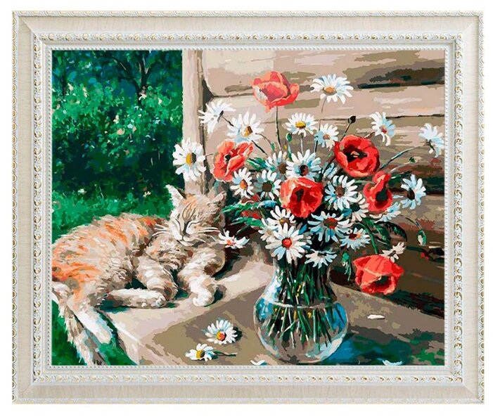 Раскраска по номерам Белоснежка Дачная жизнь кота Василия, 40x50 см - фото №11
