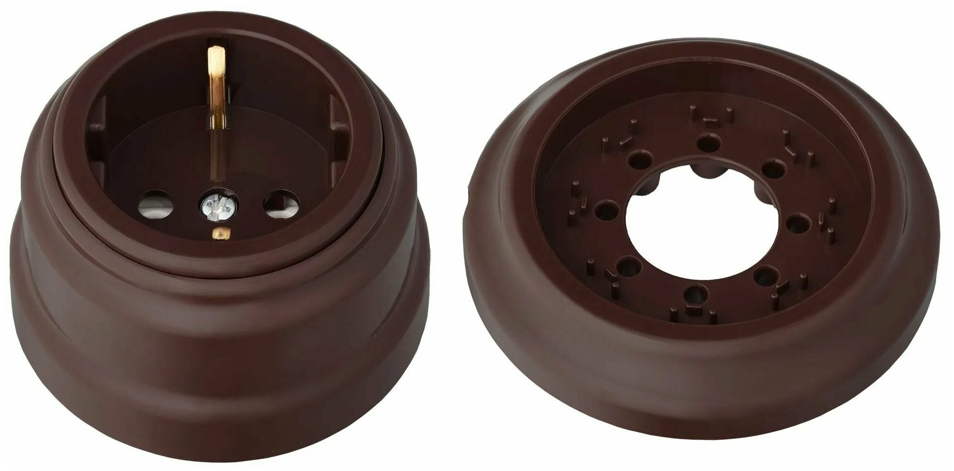 фото Розетка с з/к + Рамка, Комплект электроустановочный "ретро", шоколад