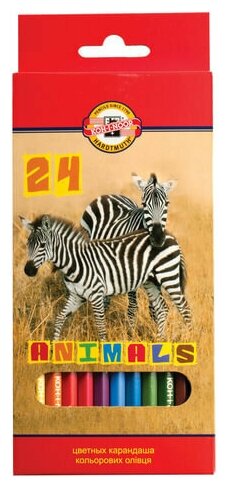Карандаши цветные KOH-I-NOOR "Animals", 24 цвета, грифель 2,8 мм, заточенные, европодвес, 3554/24, 3554024008KSRU