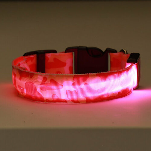 Ошейник с подсветкой Милитари 3 режима свечения размер М, ОШ 32-50 х 2,5 см розовый 1 шт