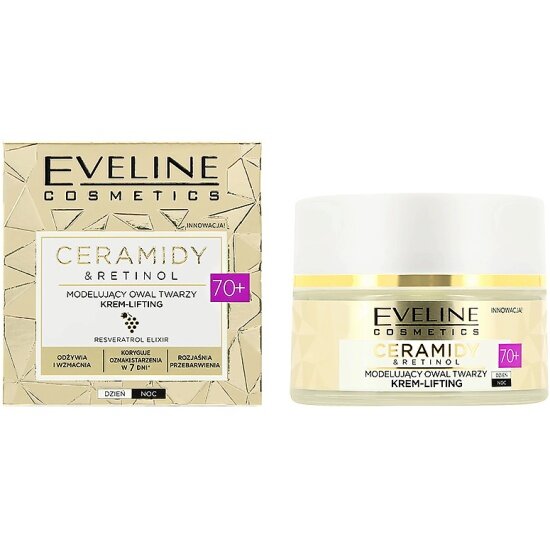 Крем - лифтинг для лица Eveline Ceramides&Retinol для моделирования овала лица 70+, 50 мл