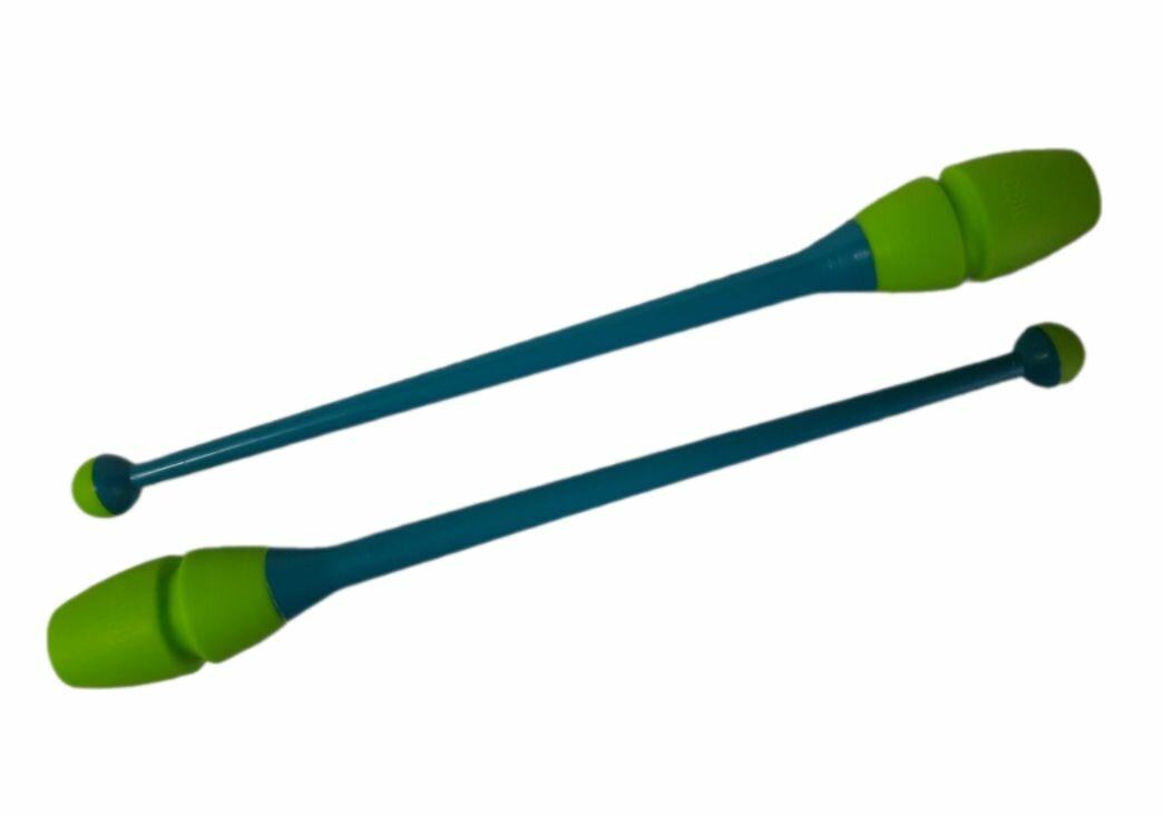 Булавы бирюзово-зеленые гимнастические профессиональные - 36см / пластик+каучук / вставляющиеся