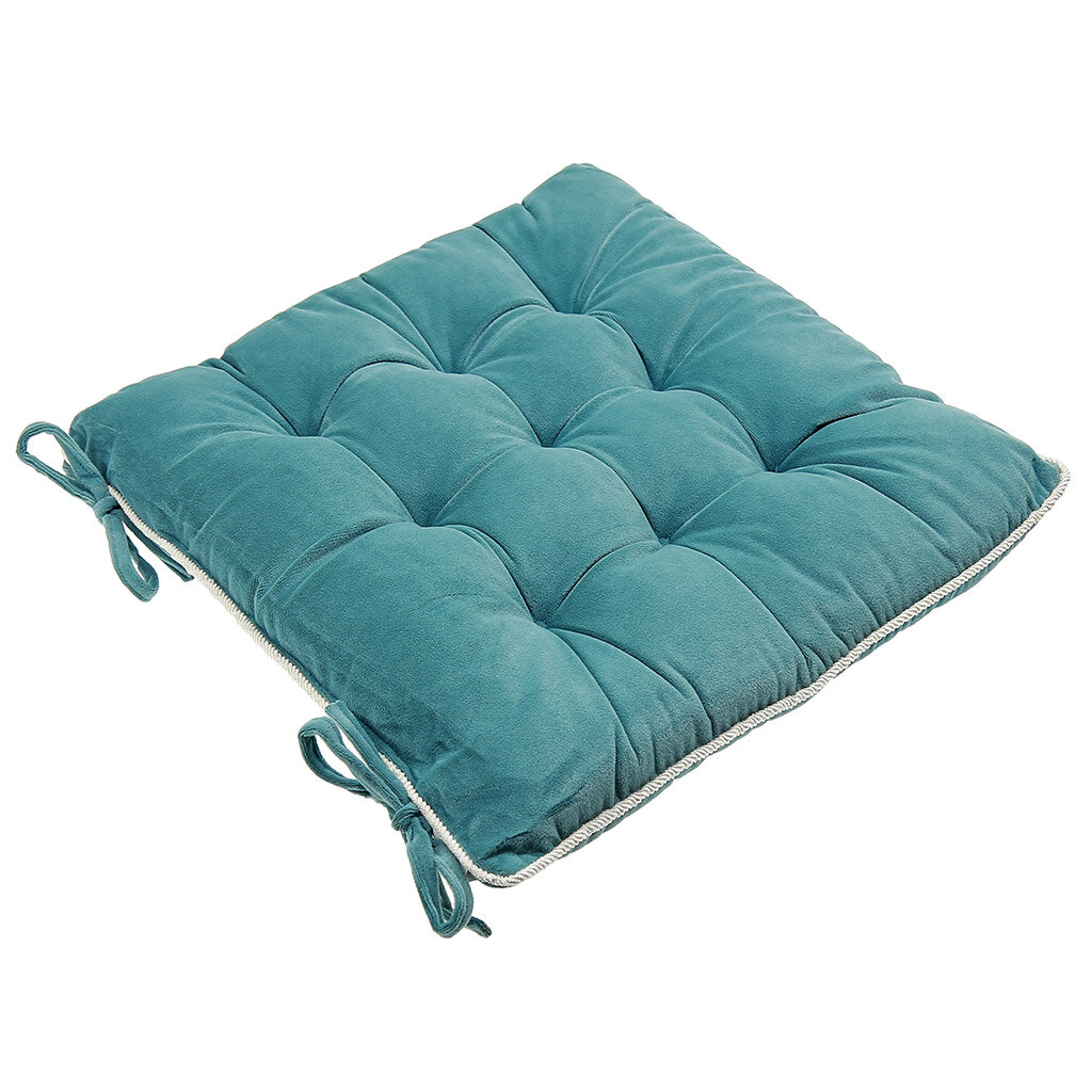 Подушка Домашняя Мода "Марсель", для стула, 40х40х5 см, с кантом, цвет Морская волна, велюр, 100% полиэстер, синтепон