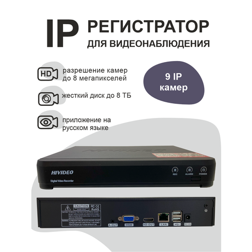 IP регистратор для видеонаблюдения на 9 камер до 8 мп