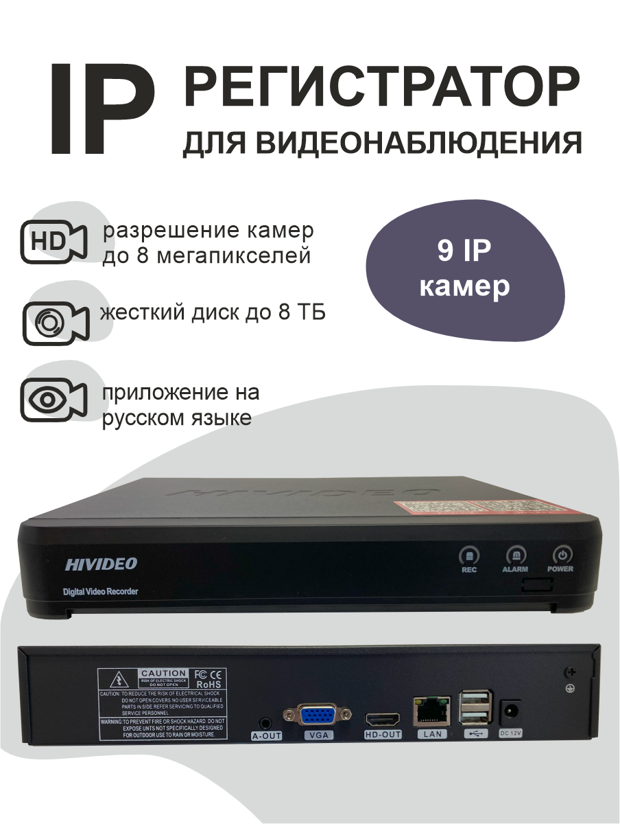 IP регистратор для видеонаблюдения на 9 камер до 8 мп