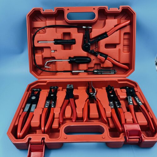 Изображение товара Набор клещей для хомутов 9 пр в кейсе — пружинные, CLIC-R, фиксатор + гибкий тросик для авто и СТО