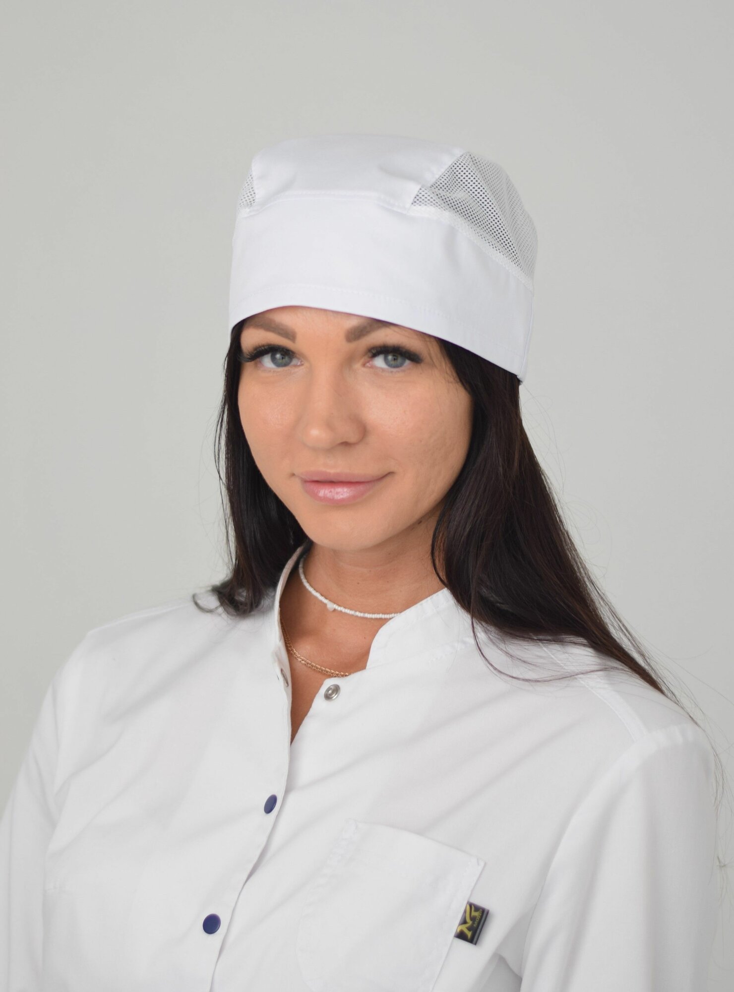 Медицинская, поварская бандана Lenima, 54-57 размер, белая с сеткой