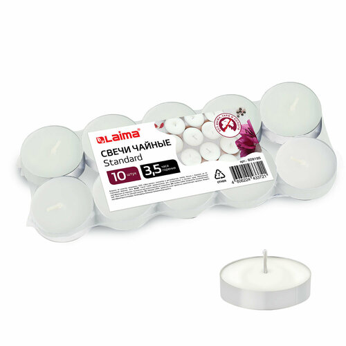 Свечи чайные Standard до 35 часов горения вес 85 г комплект 10 шт в гильзе LAIMA 609195 565₽