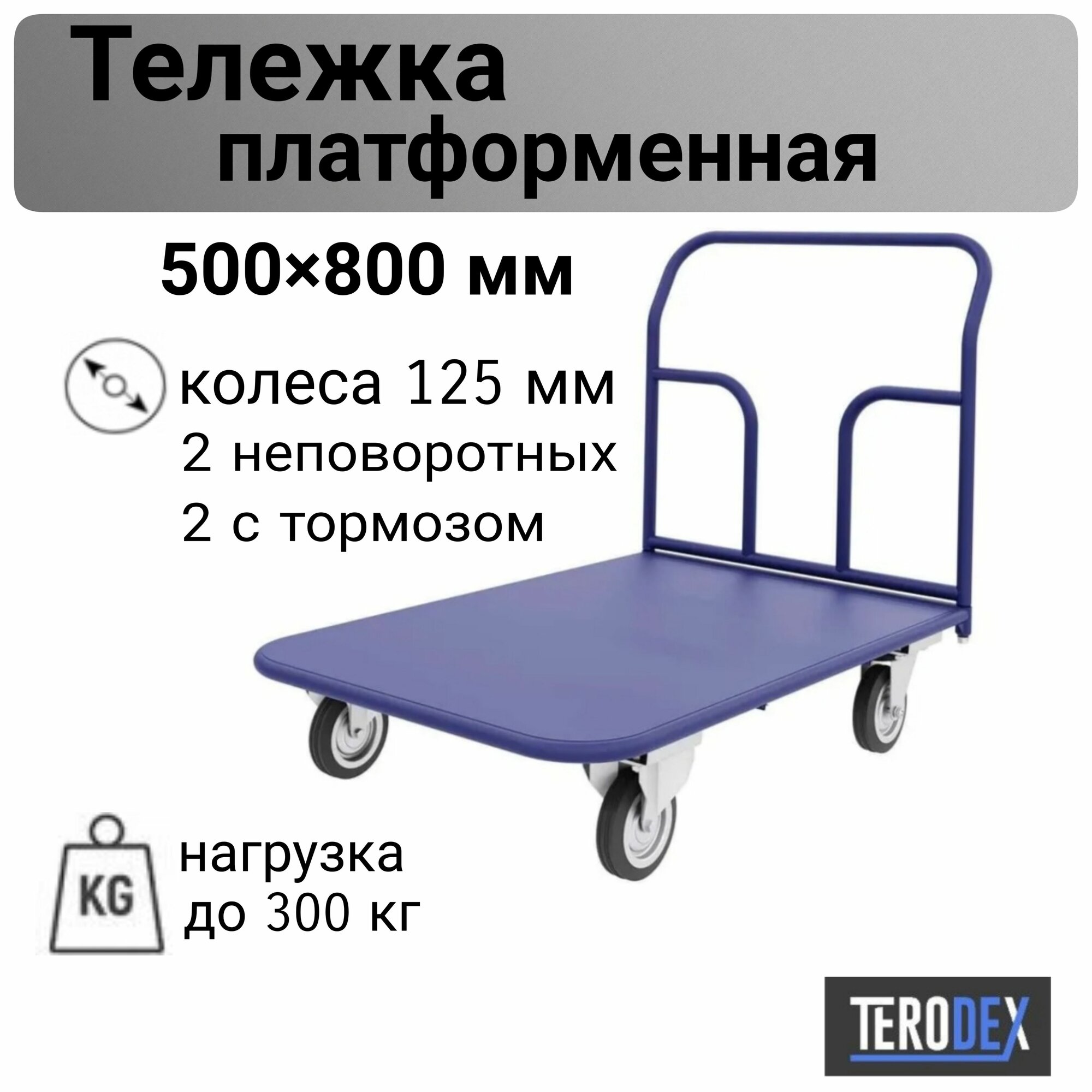 Тележка платформенная 500х800 мм TERODEX с колесами 125 мм, с тормозом