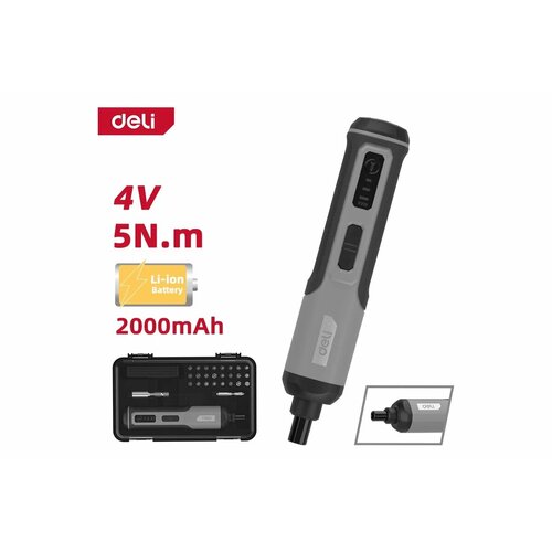 фото Deli отвертка аккумуляторная dc161 (4в х 2ач, 5нм, 300об/мин, type-c, набор бит 24 шт, кейс) 162802