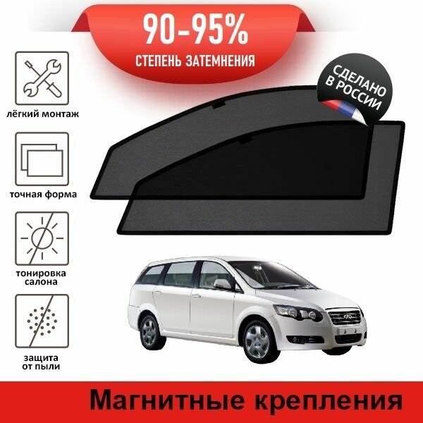 Каркасные шторки LATONIK PREMIUM на Chery CrossEastar (B14) 1 (2008-2013) на передние двери на магнитах с затемнением 90-95%