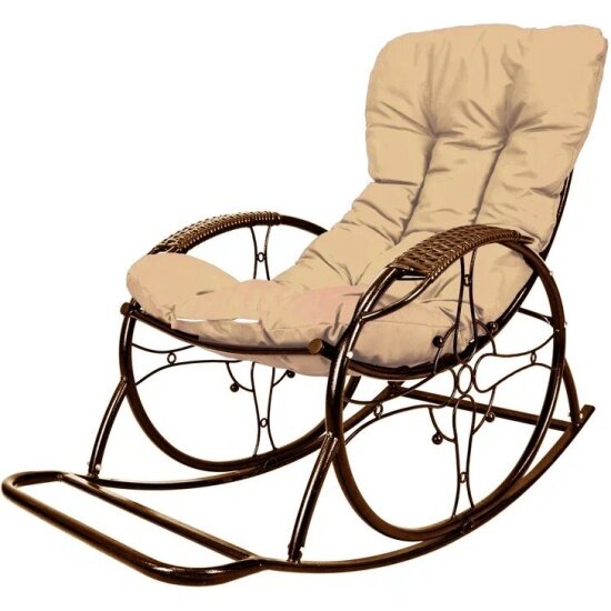 Кресло-качалка Овал люкс M-group коричневое бежевая подушка