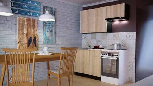 Изображение товара Кухонный гарнитур Герда Симона нормал 1500 мм, каркас ЛДСП, фасад ЛДСП, Венге/Дуб сонома