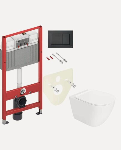 Изображение товара Инсталляция с унитазом комплект 4 в 1: Инсталляция TECE Now 9400414 / Унитаз подвесной STWORKI Готланд S13401WH / Кнопка черная, Шумоизоляция, креплений