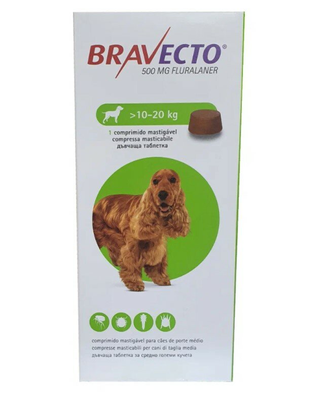 Таблетки Бравекто MSD Animal Health для собак от блох и клещей 10-20кг, 1 шт — фото 1