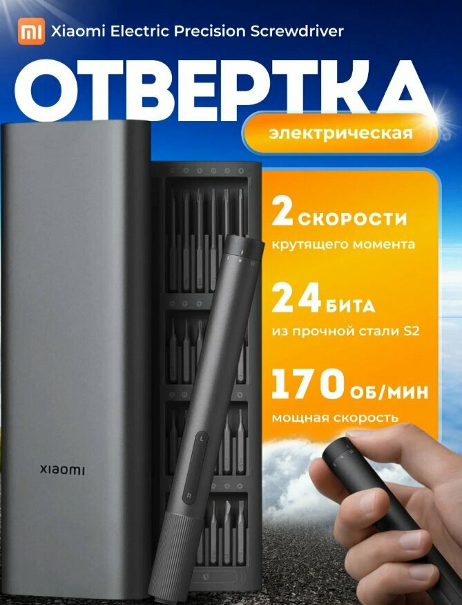 Электрическая отвертка Xiaomi Electric Screwdriver Set 24 in 1 (MJDDLSD003QW) в кейсе для ремонта телефона техники — фото 1