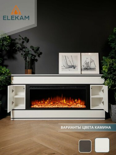 Изображение товара Камин электрический напольный ELEKAM Beta Door 38 с очагом и порталом, с пультом, обогревом и имитацией огня (Электрокамин)