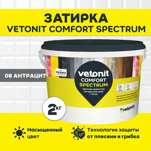фото Цветная цементная затирка vetonit comfort spectrum 08 антрацит (черный) 2 кг