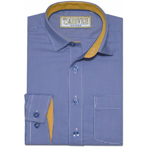 Школьная рубашка Tsarevich, прямой силуэт, на пуговицах, длинный рукав, размер 128-134, синий