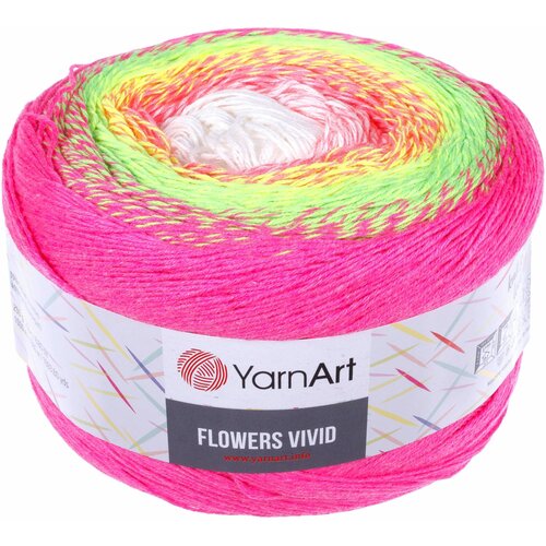 Пряжа YarnArt Flowers vivid розовый-салат-коралл (507), 55%хлопок/45%акрил, 1000м, 250г, 5шт