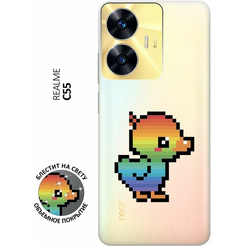 Силиконовый чехол на Realme C55, Рилми С55 с 3D принтом Pixel Duck прозрачный матовый soft touch силиконовый чехол на realme c55 рилми с55 с 3d принтом pixel duck черный