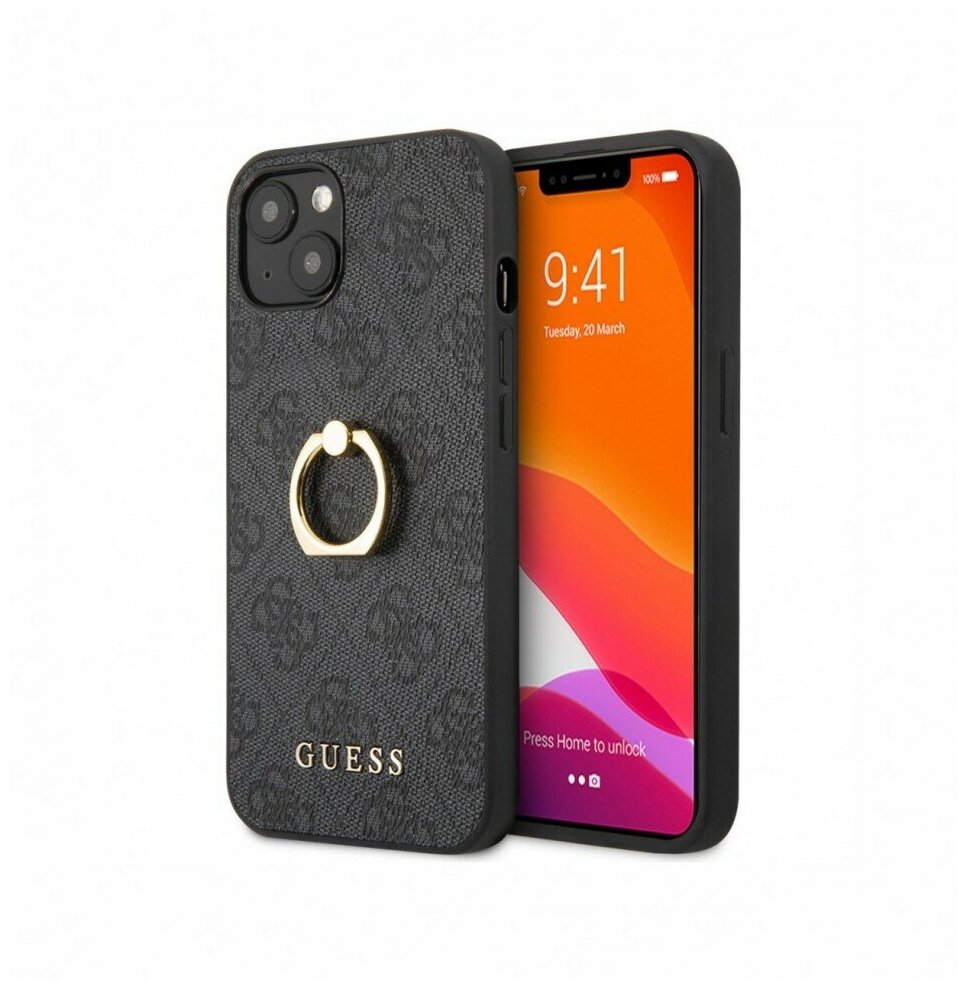 Guess для iPhone 14 Plus чехол PU 4G + Ring Hard Grey