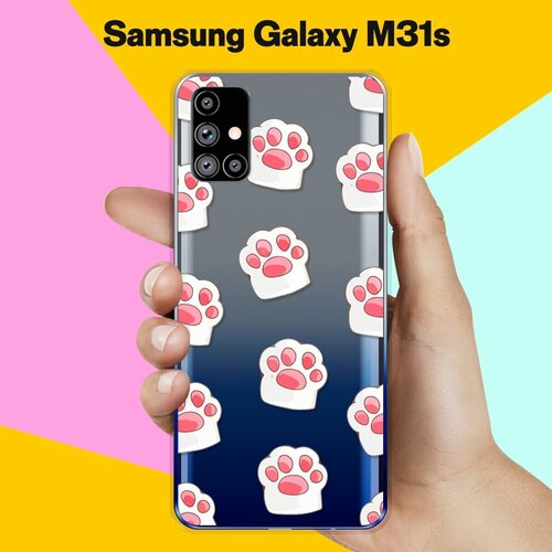 матовый soft touch силиконовый чехол на samsung galaxy m31s самсунг м31с с 3d принтом maple черный Силиконовый чехол Лапки на Samsung Galaxy M31s