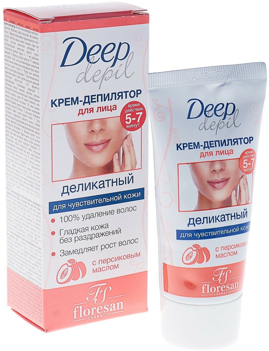 Деликатный крем-депилятор Floresan Deep Depil для удаления волос на лице с маслом персика, 50 мл