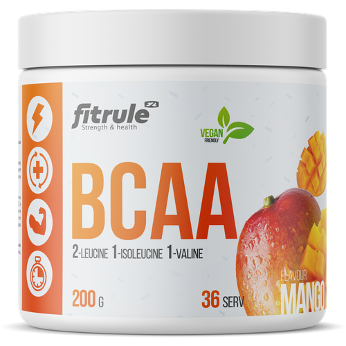 Аминокислоты FitRule BCAA, вкус манго, 200гр аминокислоты bcaa fitrule вкус клубника киви 200 грамм