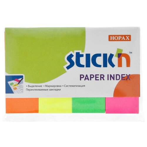 Stick`n Закладки самоклеящиеся индексы бумажные 70 г/м2 50 л. 4 цвета в упаковке 21205 62810336044