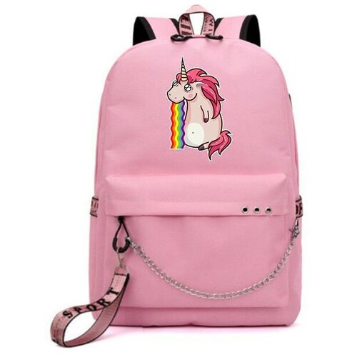 Рюкзак с Единорогом (Unicorn) розовый с цепью №7
