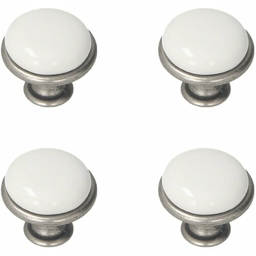 Ручка мебельная кнопка GAMET (Польша) серебро + белый фарфор (комплект 4 шт.)