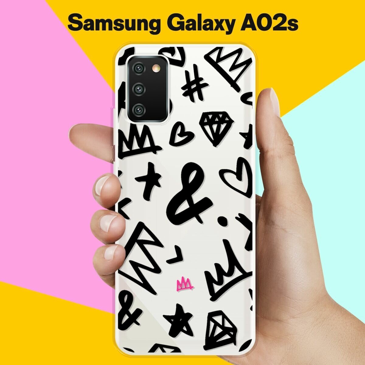 Силиконовый чехол на Samsung Galaxy A02s Узор черный / для Самсунг Галакси А02с