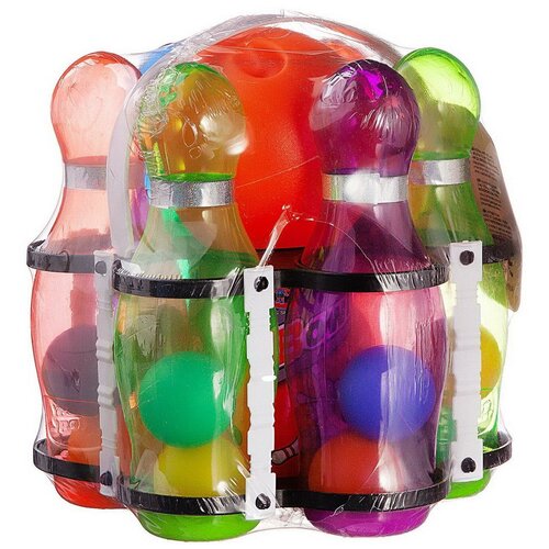 Боулинг, в наборе с 6 прозрачными с шариками внутри кеглями и шаром в пластиковом держателе - Junfa Toys [WA-16429] игровой набор junfa боулинг с 6 кеглями и шаром в коробке