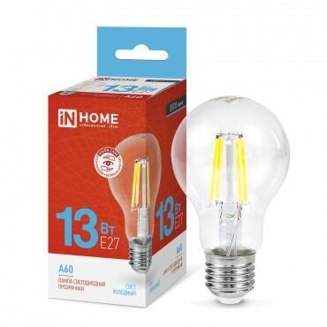 Лампа сд LED A60 deco 13Вт 230В Е27 6500К 1370Лм прозрачная IN HOME (арт. 4690612035628 ) (1 шт)