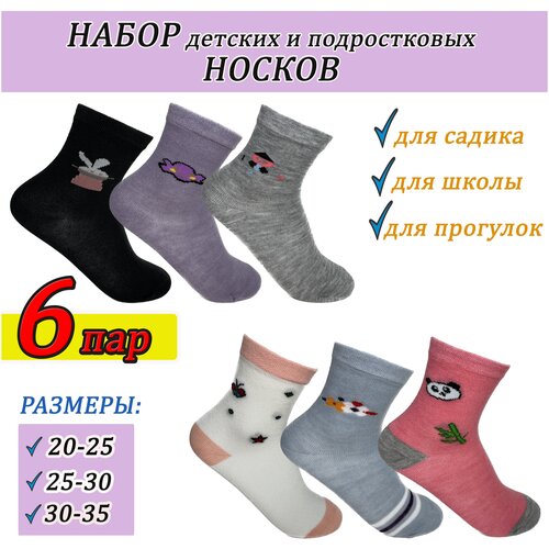 Носки Фенна 6 пар, размер 20-25, розовый, черный