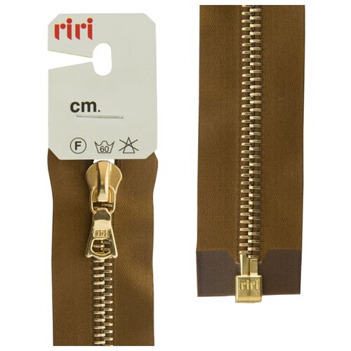 фото Молния металл, gold, разъёмная 1 замок, на атласной тесьме, 6 мм, 60 см, цвет 2223,светло-коричневый riri