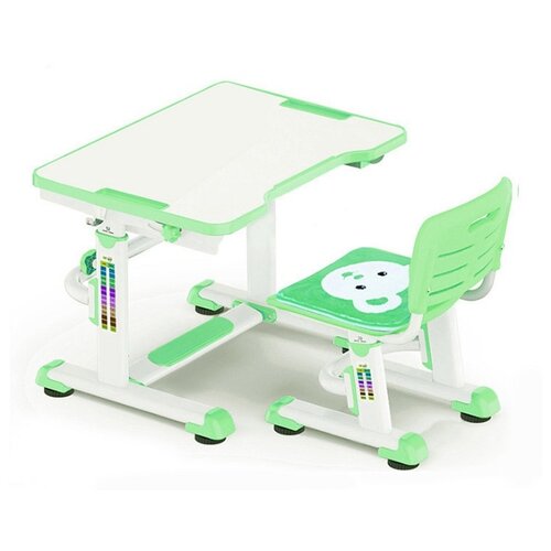 фото Комплект mealux парта + стул + подушка для стула bd-09 teddy 70x47 см белый/зеленый