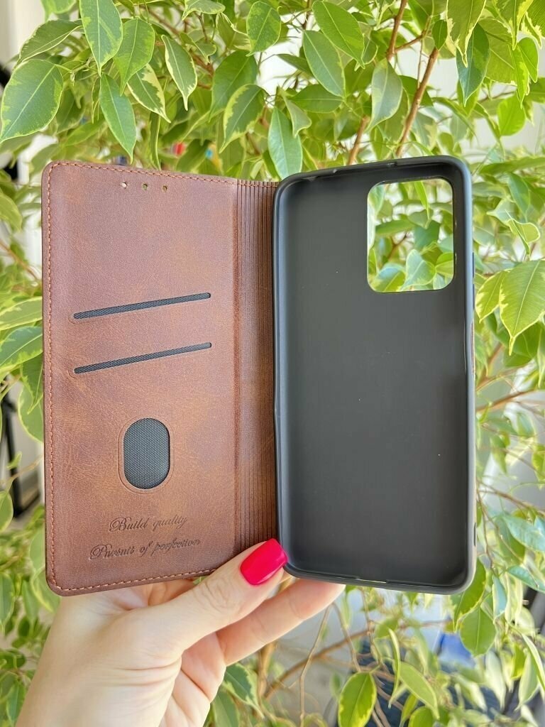 Чехол книжка для Xiaomi Poco X5 и Redmi Note 12 5G / Поко Х5 и Редми Нот 12 5G elitcase (Тёмно-коричневая) — фото 1