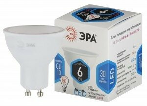 Светодиодная LED лампа ЭРА стандарт MR16 GU10 220V 6W(480lm) 4000K 4K MR16-6w-840-GU10 6155 (упаковка 10 штук)