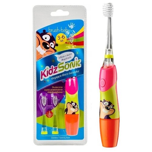 Brush-Baby Щетка электрическая KidzSonic (3-6 лет) с 3 насадками, розовая