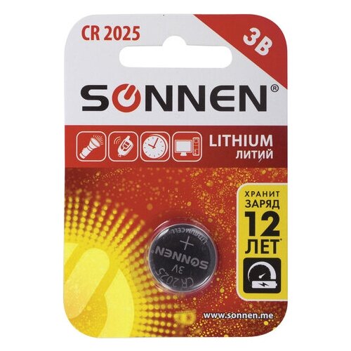 Батарейка SONNEN CR2025, в упаковке: 1 шт. батарейка sonnen 23а mn21 в упаковке 1 шт