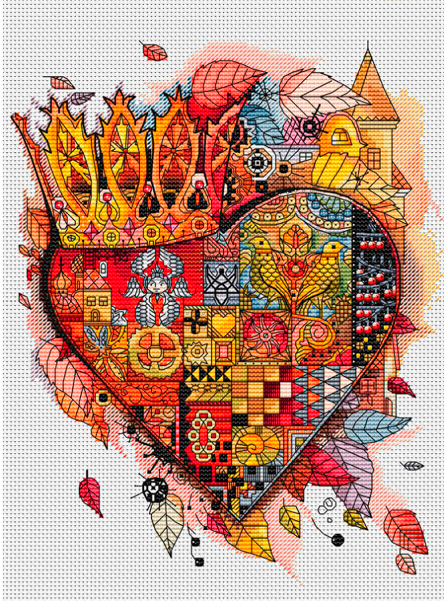 Набор для вышивания крестом Белоснежка "Королевское сердце" / Набор для вышивания 20х25 см / Сердце / Абстракция