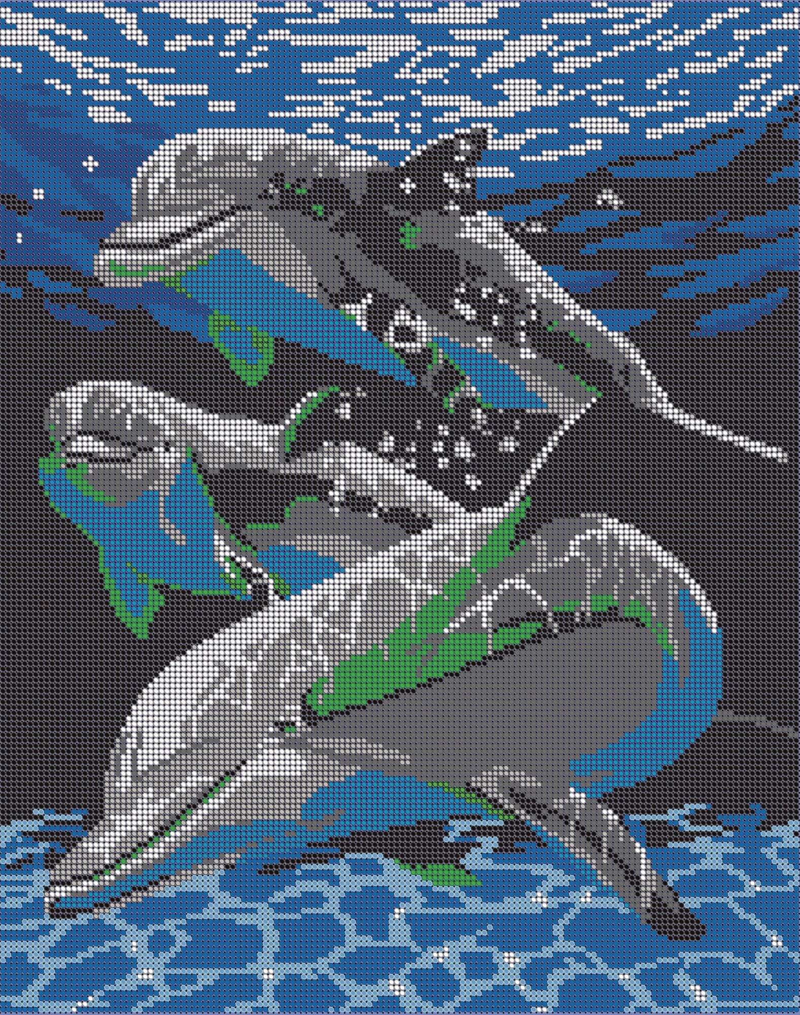 Вышивка бисером картины Дельфины 30*38см